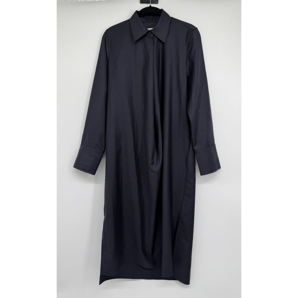 COS Navy Wool Midi Collar Long Sleeve Dress Size 4 - Picture 3 of 9